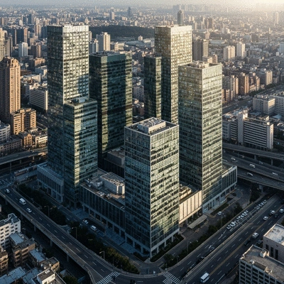 Aerial view of a well-located koi pond in a garden, balanced sunlight, no large trees nearby, no text, no words, no typography, no labels, clean image
